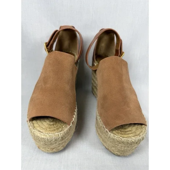Chloé Ida Espadrille Wedge Sandals Brown Leather Platform Ankle Strap EU 38 - Picture 2 of 13